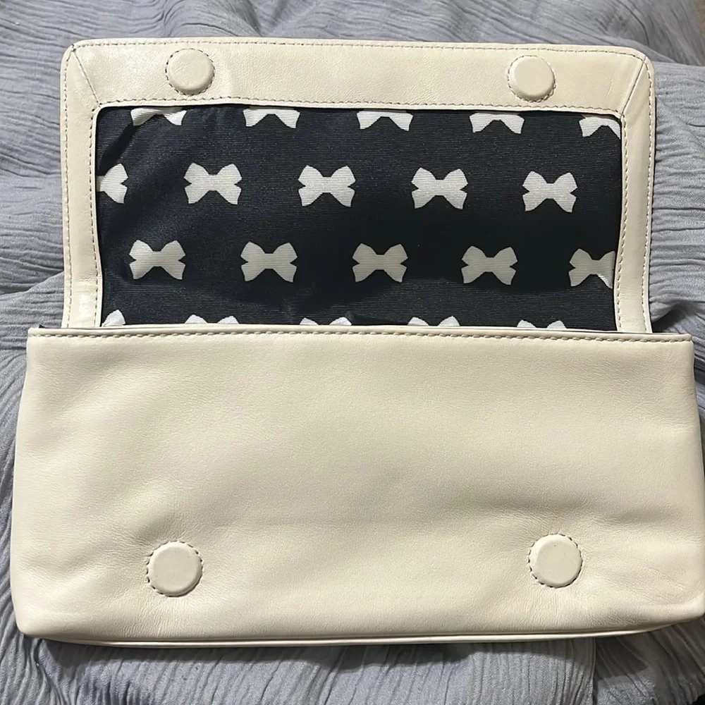 Kate Spade New York Cream Leather & Black Bow Tie Clutch